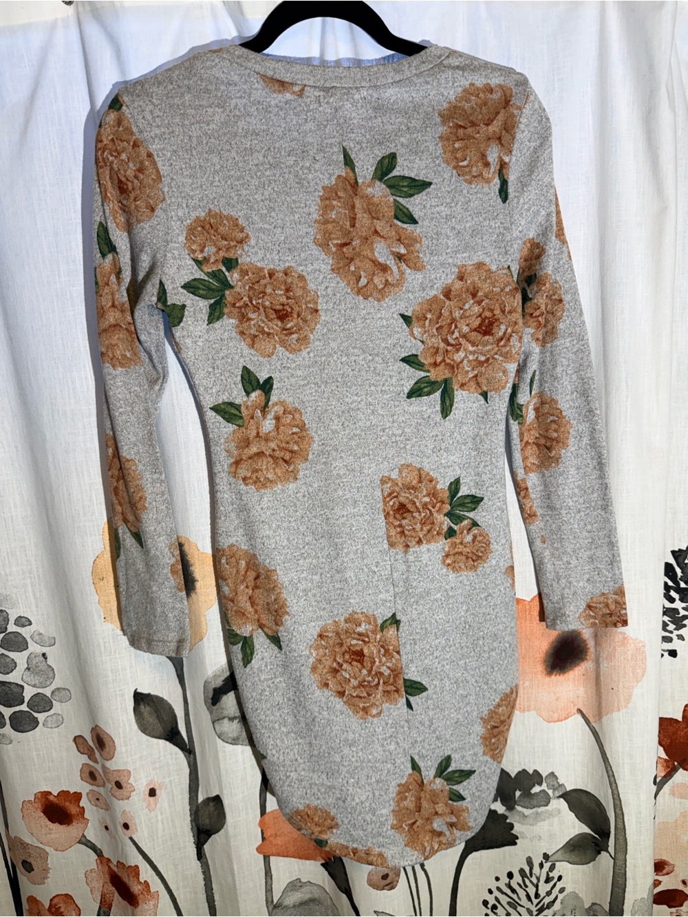 Rhapsody Beige Floral Mini Dress with Orange Blooms - Picture 4 of 8